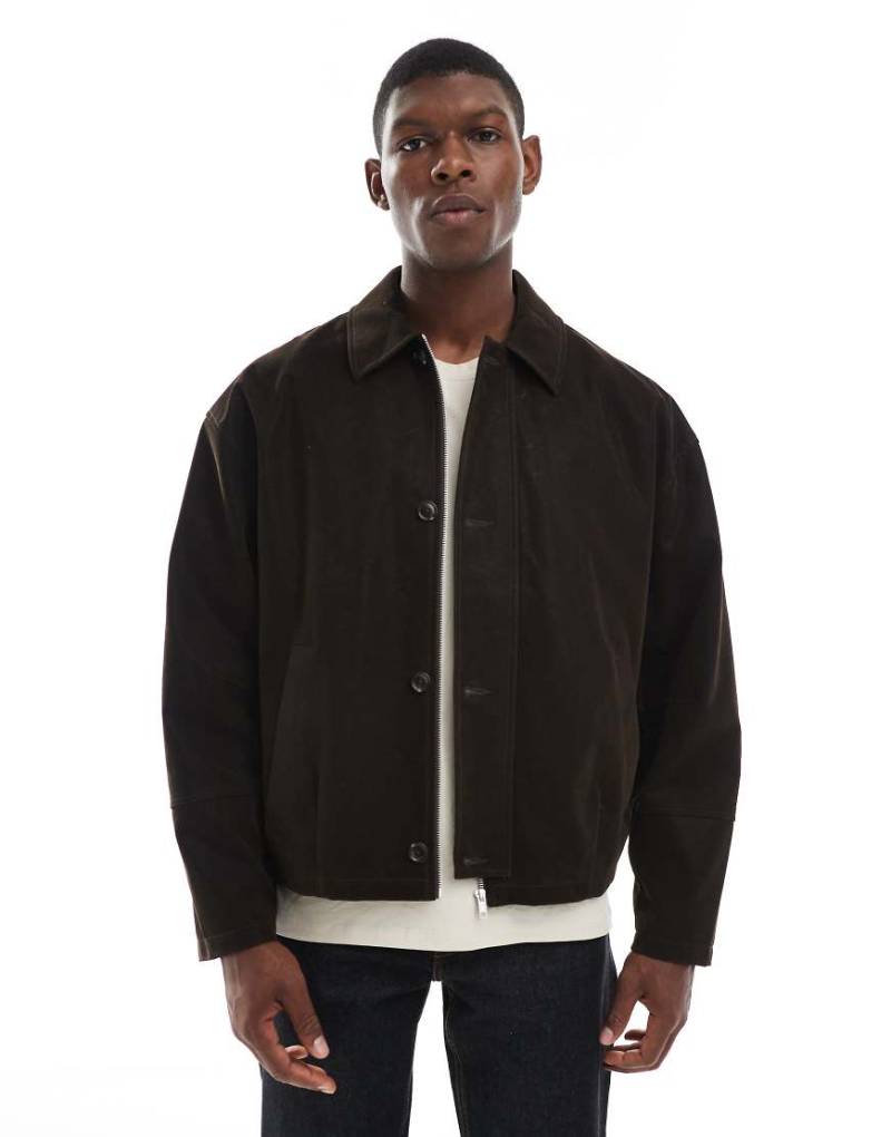 ASOS DESIGN - Harrington-Jacke aus Wildlederimitat in Dunkelbraun von ASOS DESIGN