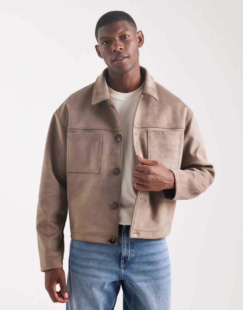 ASOS DESIGN - Harrington-Jacke aus Wildlederimitat in Hellbraun von ASOS DESIGN