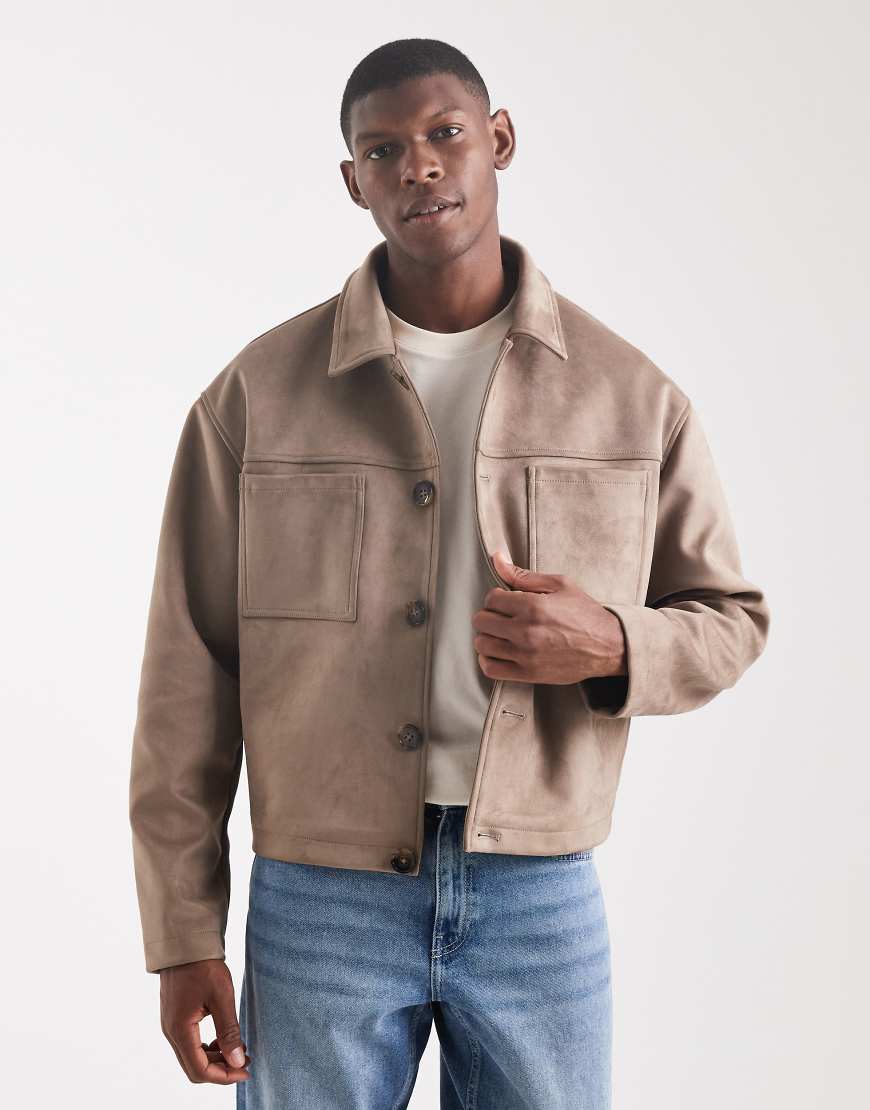 ASOS DESIGN - Harrington-Jacke aus Wildlederimitat in Hellbraun von ASOS DESIGN