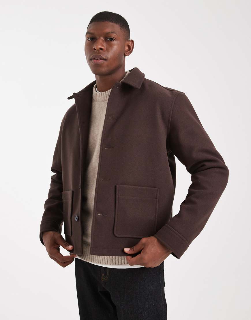 ASOS DESIGN - Harrington-Jacke aus Wollimitat in Braun-Brown von ASOS DESIGN