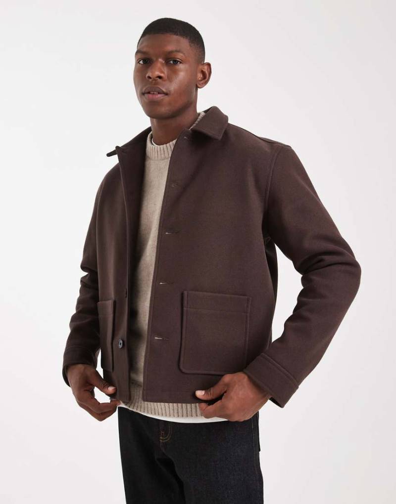 ASOS DESIGN - Harrington-Jacke aus Wollimitat in Braun-Brown von ASOS DESIGN