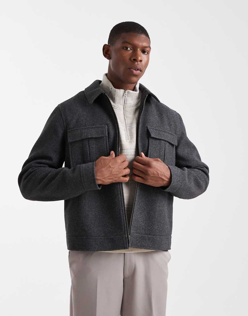 ASOS DESIGN - Harrington-Jacke aus Wollimitat in Grau von ASOS DESIGN