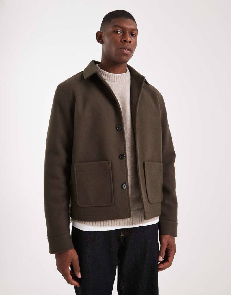ASOS DESIGN - Harrington-Jacke aus Wollimitat in Khaki-Grün von ASOS DESIGN