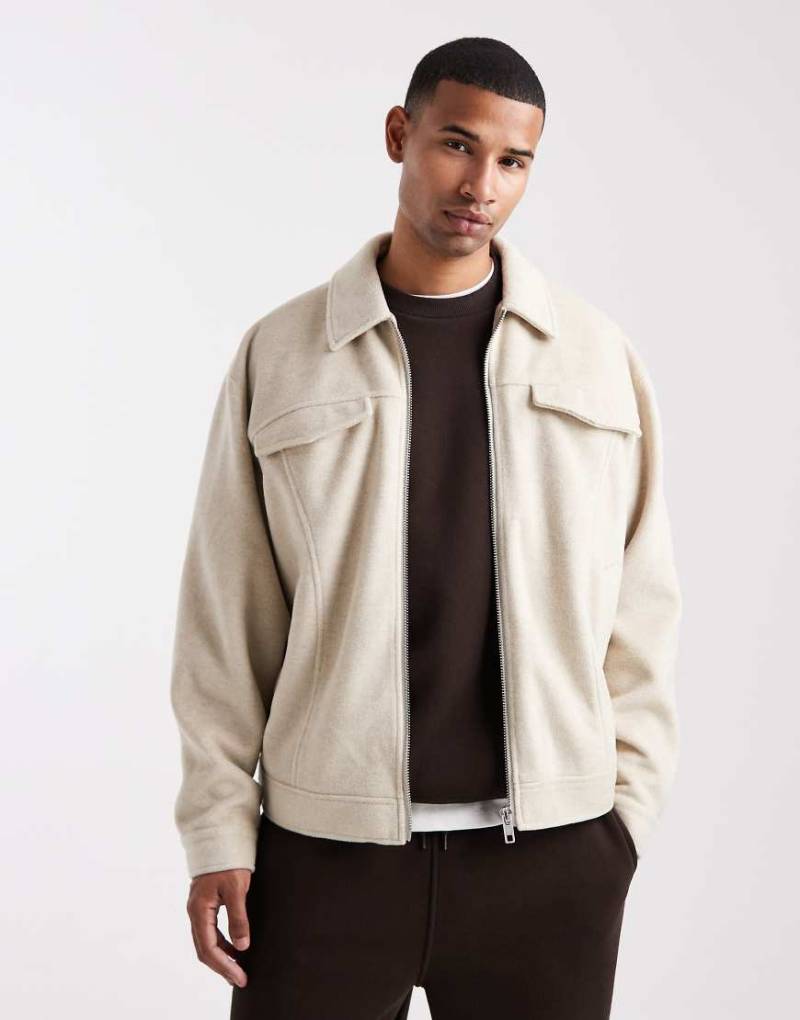 ASOS DESIGN - Harrington-Jacke aus Wollimitat in Stein-Neutral von ASOS DESIGN