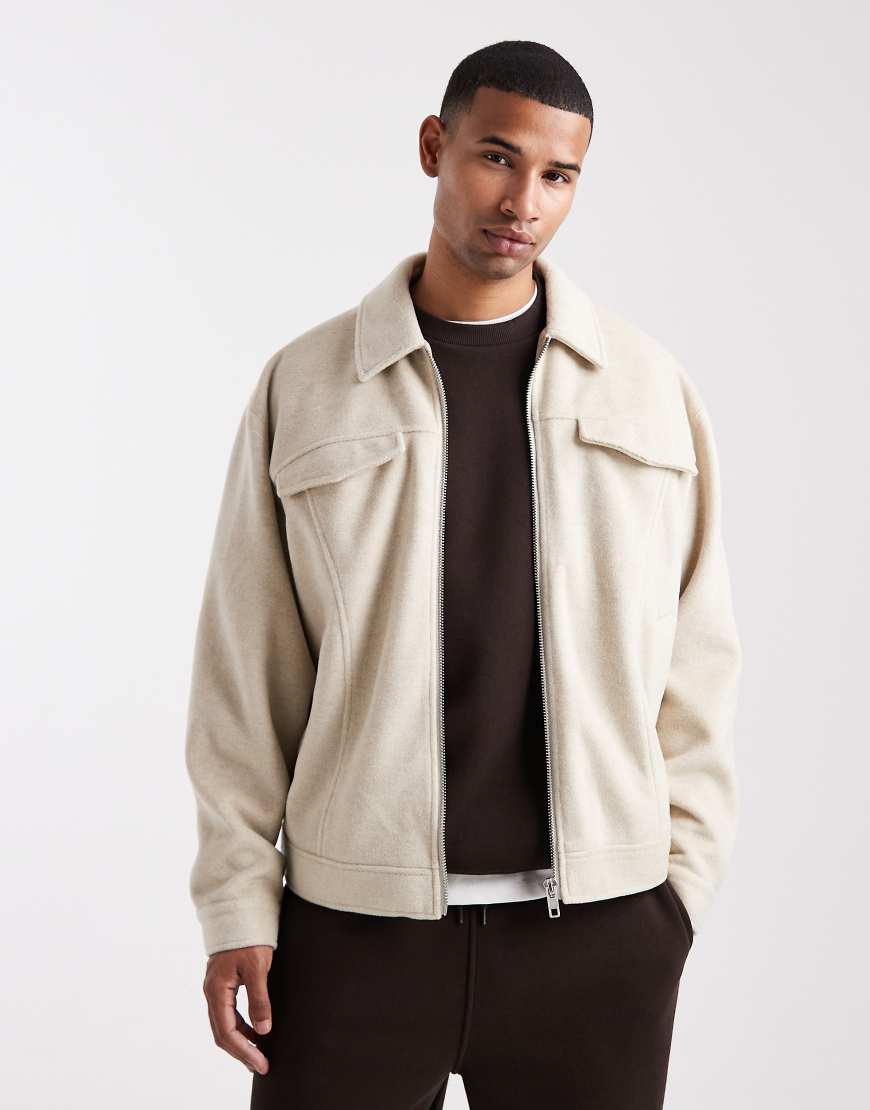 ASOS DESIGN - Harrington-Jacke aus Wollimitat in Stein-Neutral von ASOS DESIGN