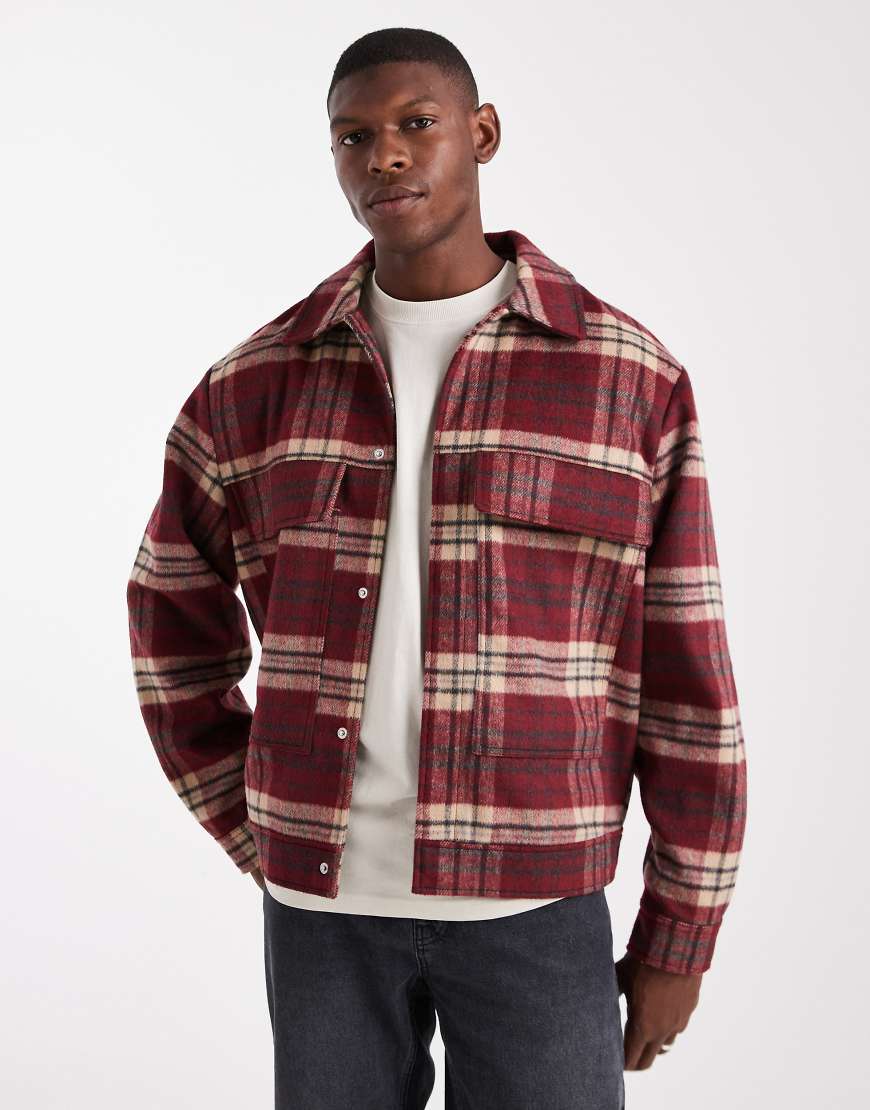 ASOS DESIGN - Harrington-Jacke aus Wollimitat in rot kariert von ASOS DESIGN