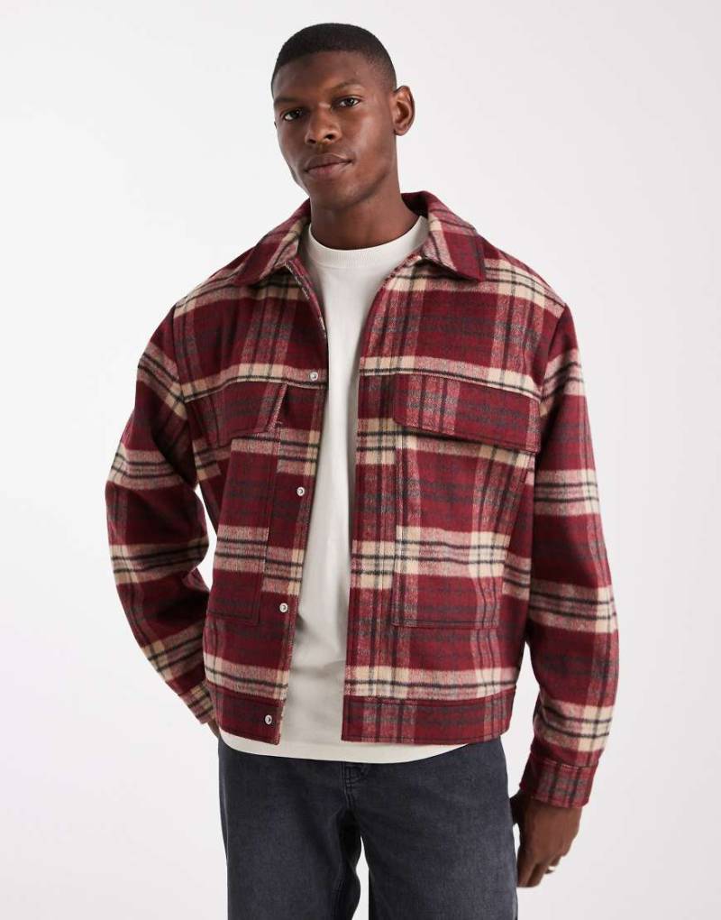 ASOS DESIGN - Harrington-Jacke aus Wollimitat in rot kariert von ASOS DESIGN