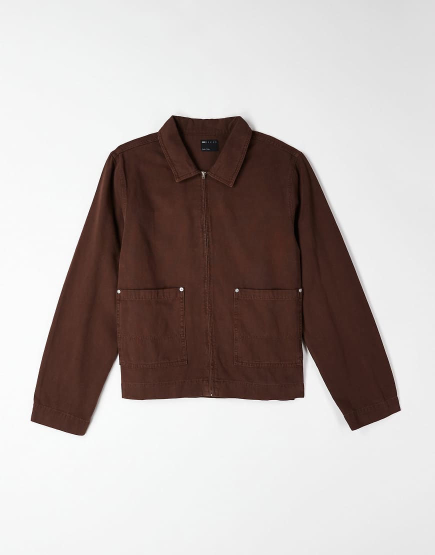ASOS DESIGN - Harrington-Jacke aus braunem Canvas mit Vintage-Waschung und normalem Schnitt, Kombiteil-Brown von ASOS DESIGN
