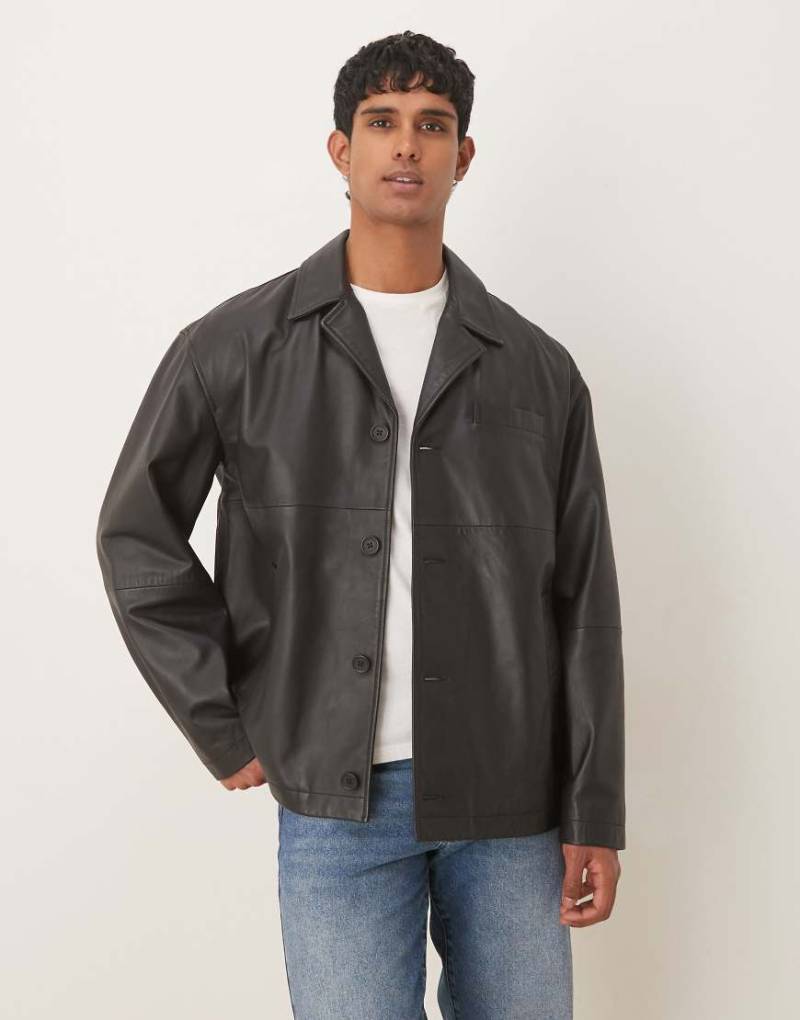 ASOS DESIGN - Harrington-Jacke aus echtem Leder in Schwarz von ASOS DESIGN