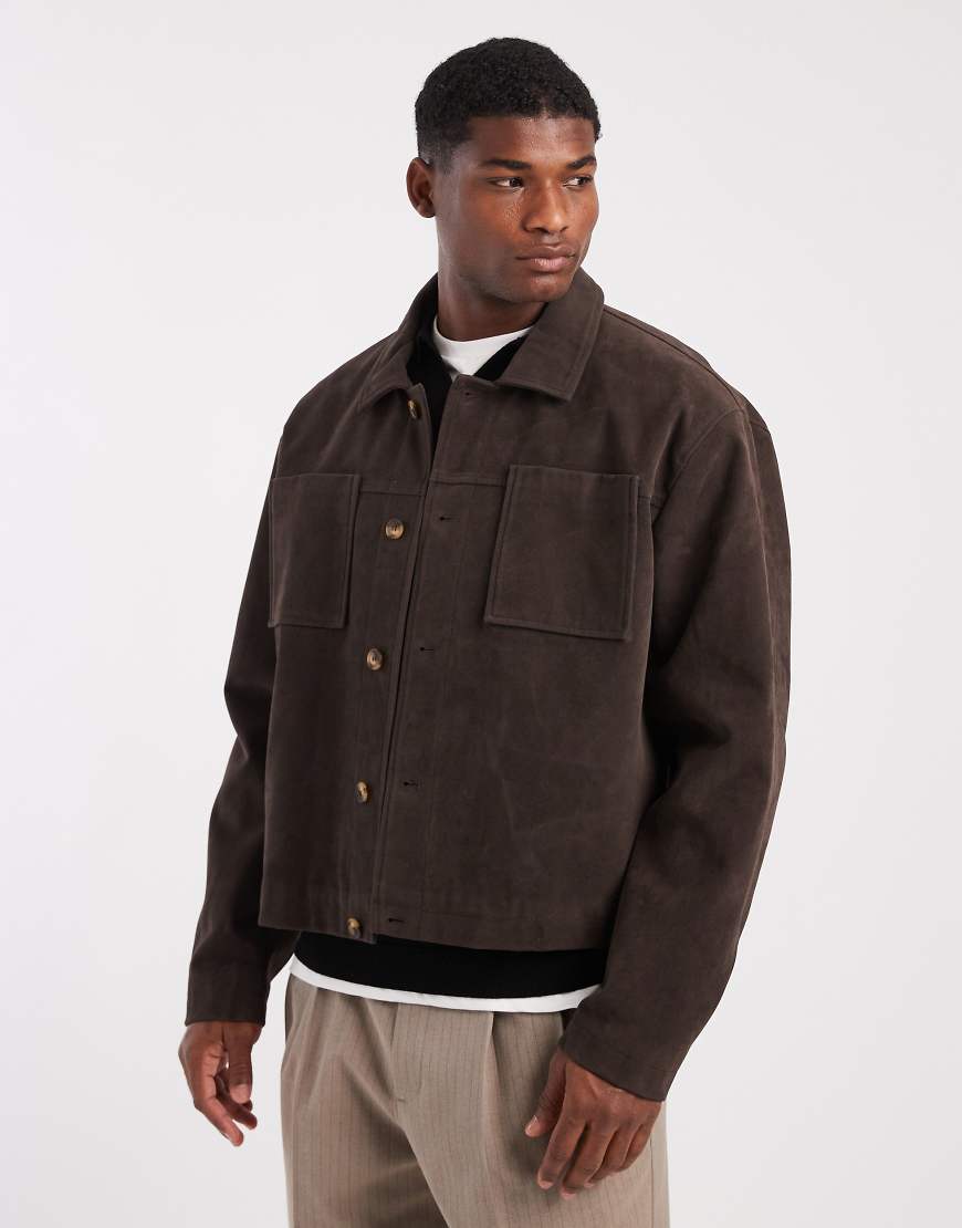 ASOS DESIGN - Harrington-Jacke in Braun aus Wildlederimitat-Brown von ASOS DESIGN