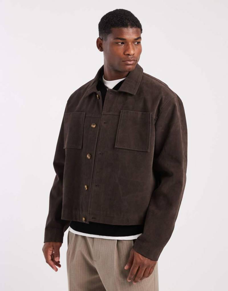 ASOS DESIGN - Harrington-Jacke in Braun aus Wildlederimitat-Brown von ASOS DESIGN