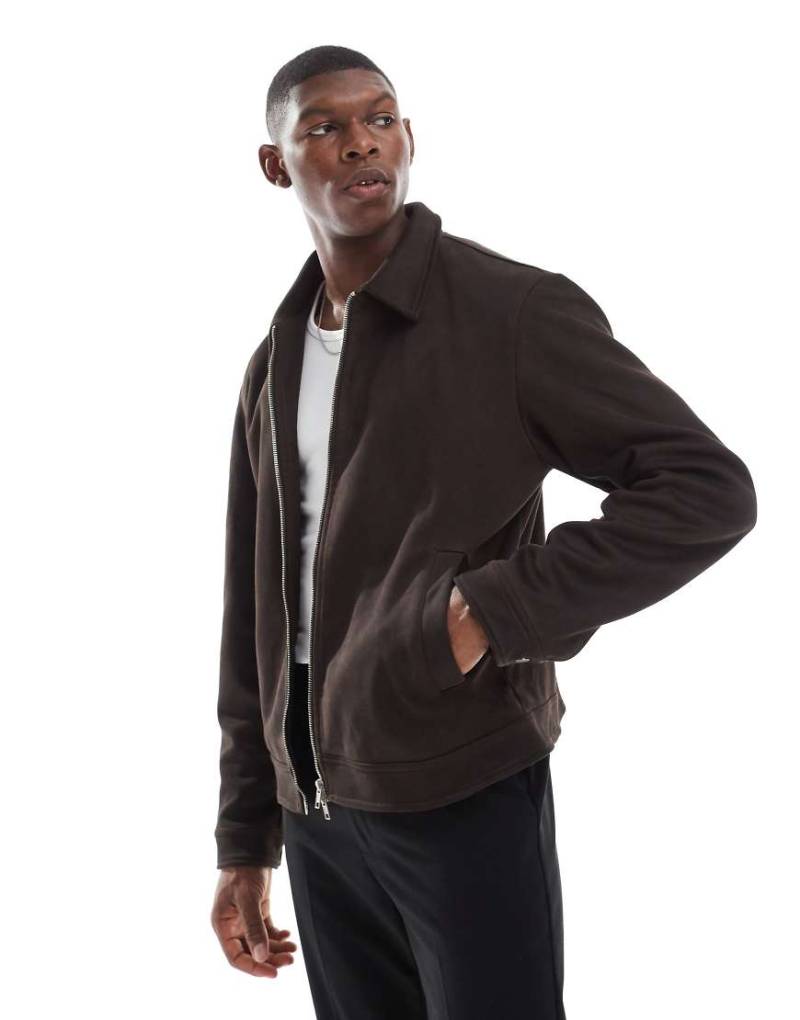 ASOS DESIGN - Harrington-Jacke in Braun aus Wildlederimitat von ASOS DESIGN