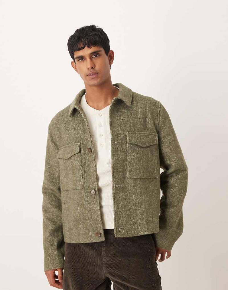ASOS DESIGN - Harrington-Jacke in Grün mit aufgesetzten Taschen von ASOS DESIGN