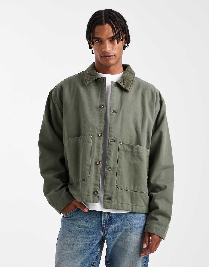 ASOS DESIGN - Harrington-Jacke in Khaki mit Steppfutter-Grün von ASOS DESIGN