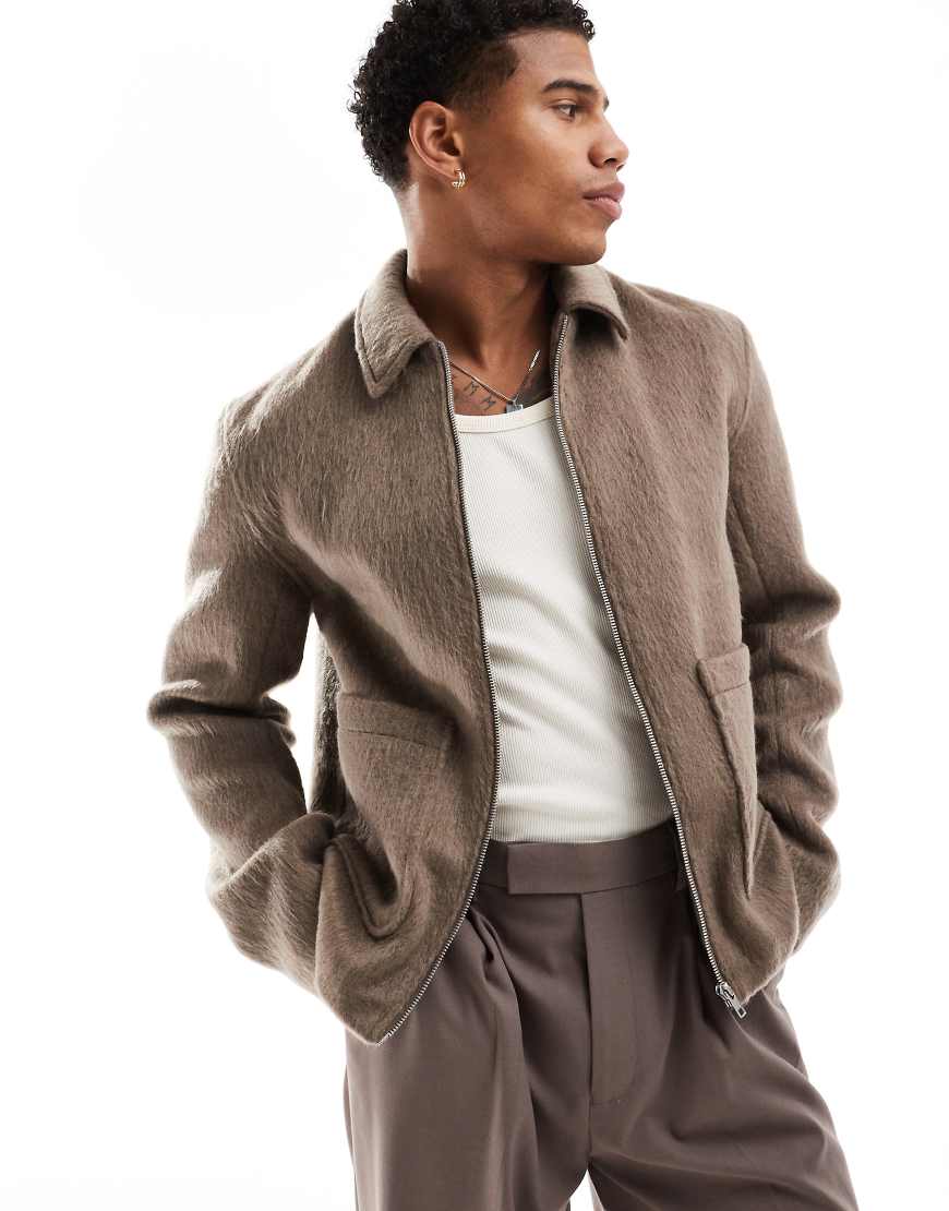 ASOS DESIGN - Harrington-Jacke in Pilzbraun mit Strukturmuster-Neutral ASOS DESIGN - Harrington-Jacke in Pilzbraun mit Strukturmuster-Neutral von ASOS DESIGN