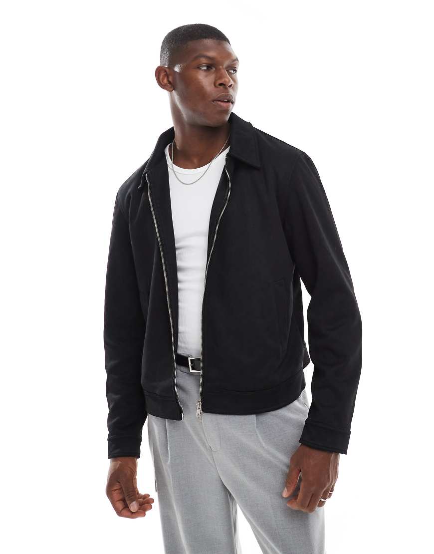 ASOS DESIGN - Harrington-Jacke in Schwarz aus Wildlederimitat von ASOS DESIGN