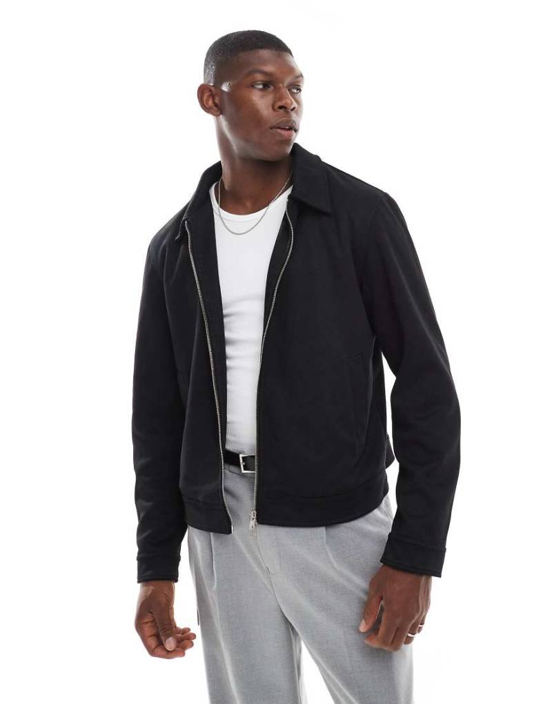 ASOS DESIGN - Harrington-Jacke in Schwarz aus Wildlederimitat von ASOS DESIGN