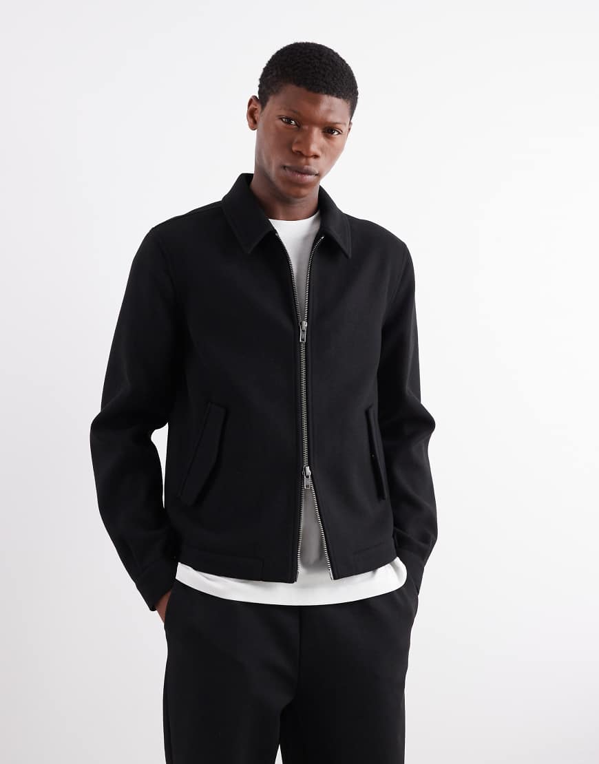 ASOS DESIGN - Harrington-Jacke in Schwarz in Woll-Optik ASOS DESIGN - Harrington-Jacke in Schwarz in Woll-Optik von ASOS DESIGN