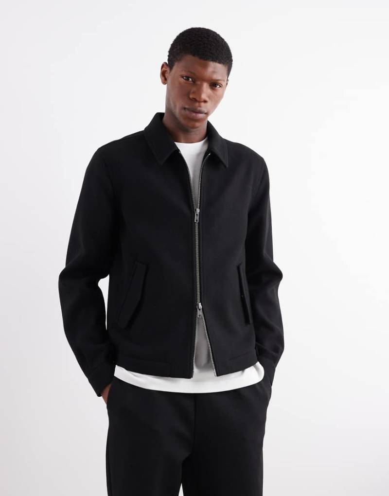 ASOS DESIGN - Harrington-Jacke in Schwarz in Woll-Optik ASOS DESIGN - Harrington-Jacke in Schwarz in Woll-Optik von ASOS DESIGN