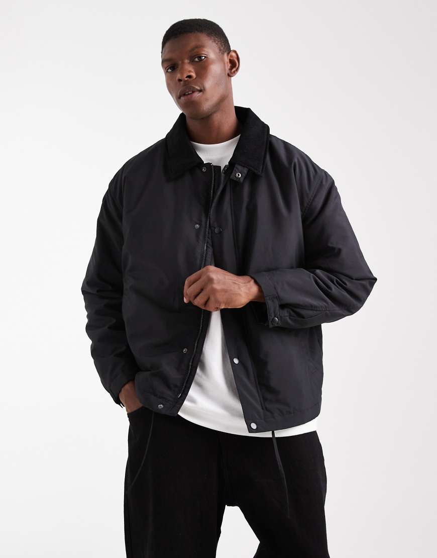 ASOS DESIGN - Harrington-Jacke in Schwarz mit Cordkragen von ASOS DESIGN