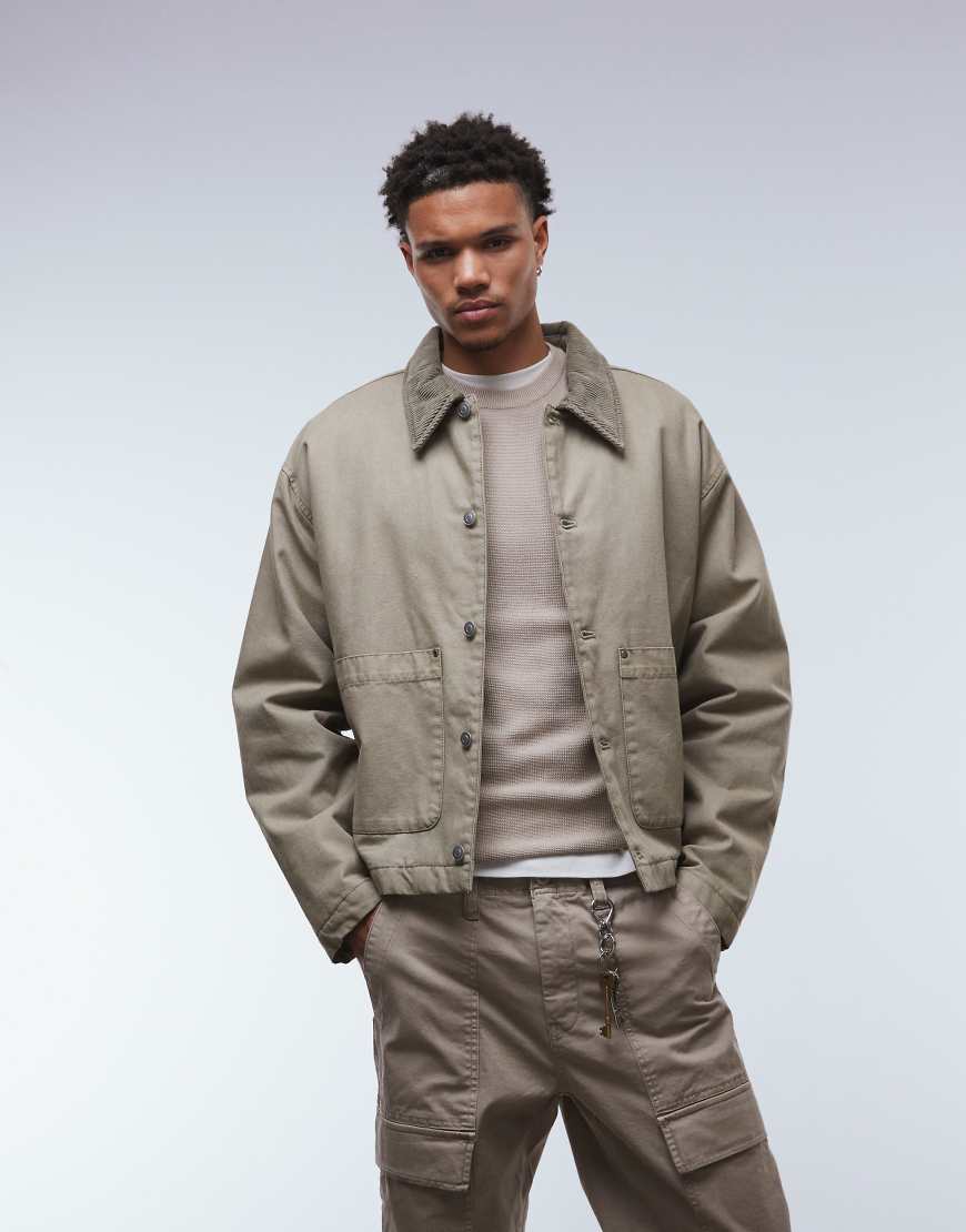 ASOS DESIGN - Harrington-Jacke in Steinbeige mit Steppfutter-Neutral von ASOS DESIGN