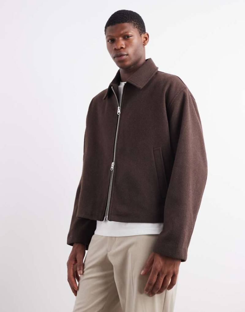 ASOS DESIGN - Harrington-Jacke in Wolloptik in Braun-Brown ASOS DESIGN - Harrington-Jacke in Wolloptik in Braun-Brown von ASOS DESIGN