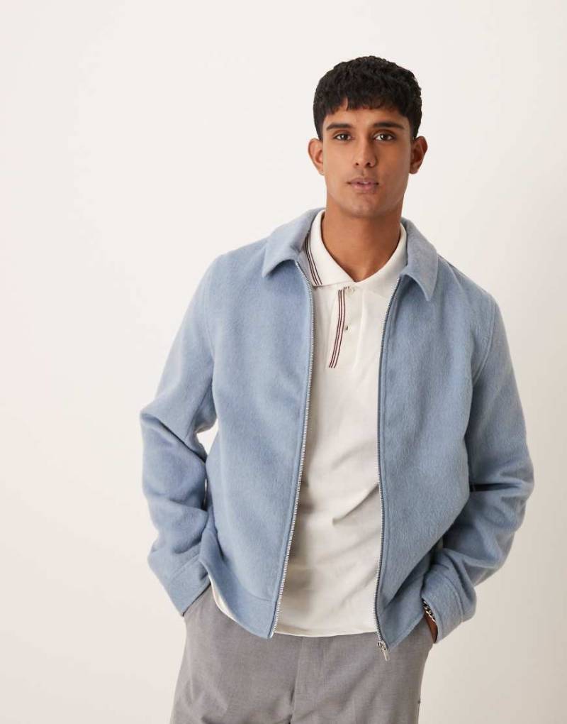ASOS DESIGN - Harrington-Jacke in blauer Woll-Optik mit Oversize-Passform von ASOS DESIGN