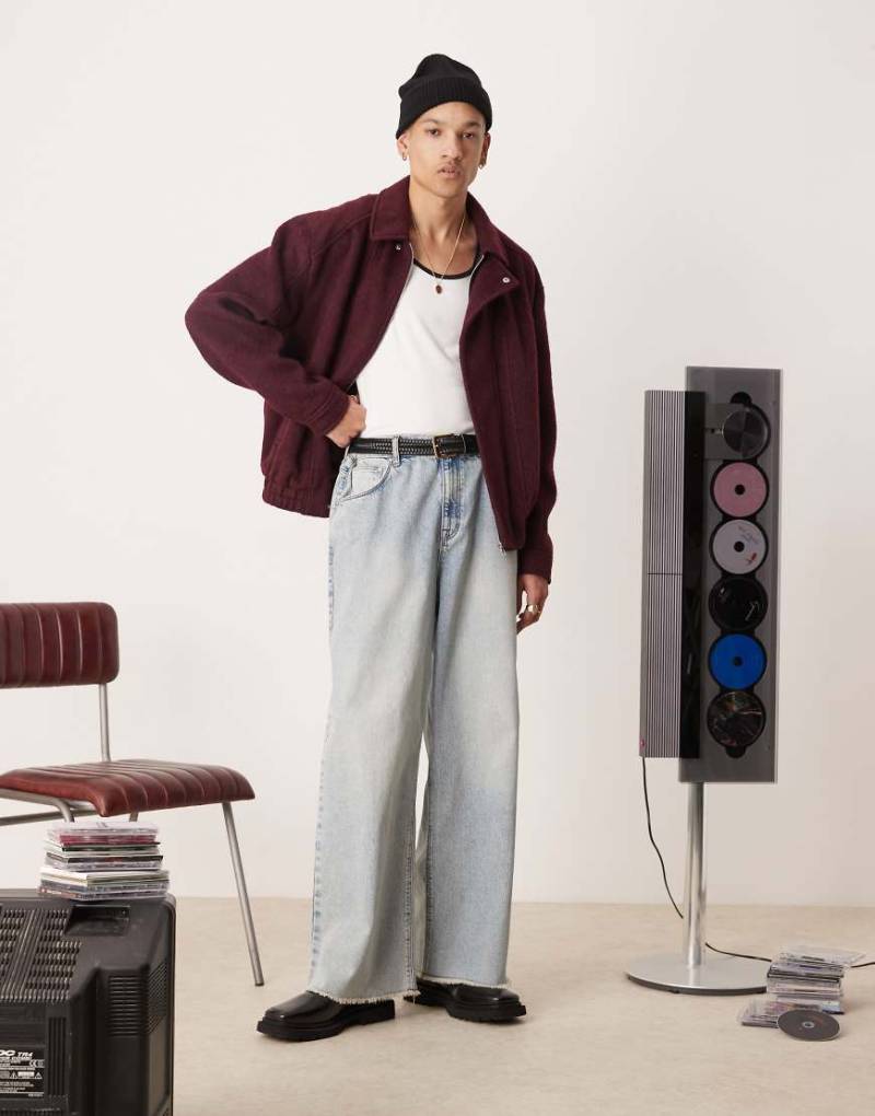 ASOS DESIGN - Harrington-Jacke in Burgunderrot mit Wolloptik von ASOS DESIGN