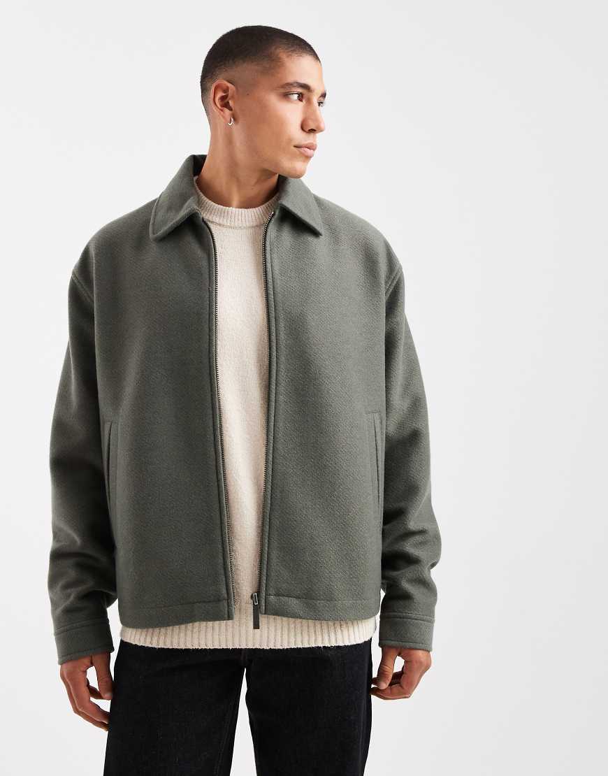 ASOS DESIGN - Harrington-Jacke in grüner Wolloptik mit Oversize-Schnitt von ASOS DESIGN
