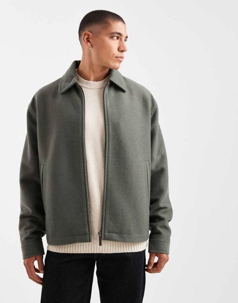 ASOS DESIGN - Harrington-Jacke in grüner Wolloptik mit Oversize-Schnitt von ASOS DESIGN