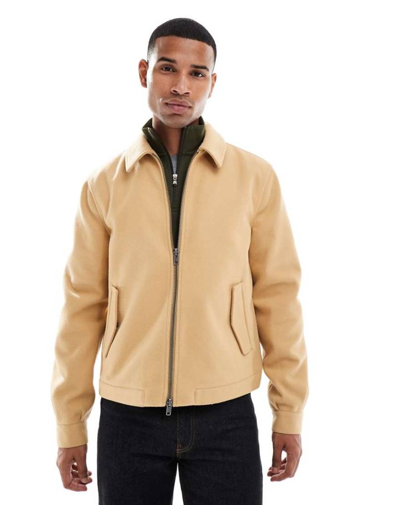 ASOS DESIGN - Harrington-Jacke in kamelbrauner Wolloptik-Neutral von ASOS DESIGN