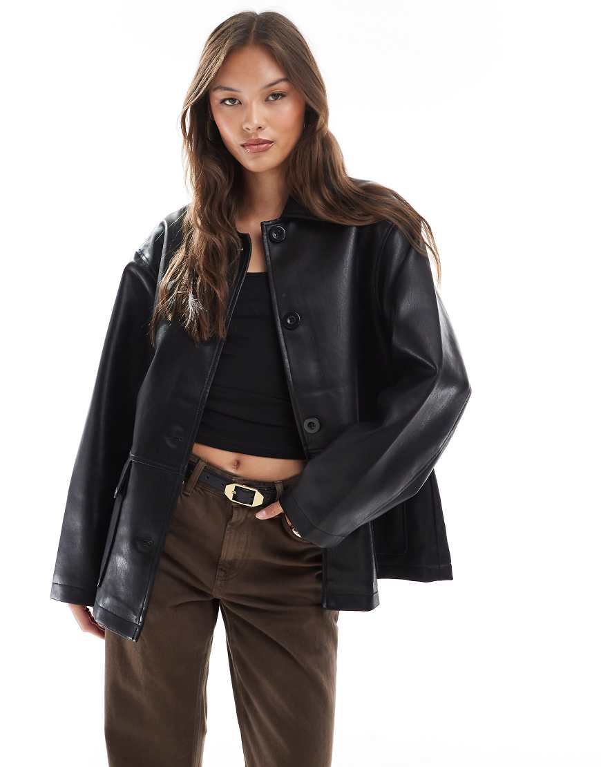 ASOS DESIGN - Harrington-Jacke in schwarzer Leder-Optik ASOS DESIGN - Harrington-Jacke in schwarzer Leder-Optik von ASOS DESIGN