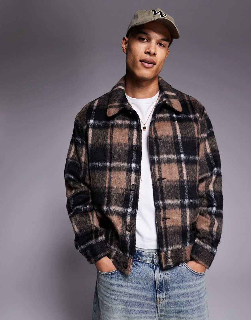 ASOS DESIGN - Harrington-Jacke in schwarzer Woll-Optik mit Karomuster und Oversize-Schnitt ASOS DESIGN - Harrington-Jacke in schwarzer Woll-Optik mit Karomuster und Oversize-Schnitt von ASOS DESIGN