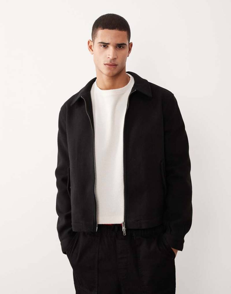 ASOS DESIGN - Harrington-Jacke in schwarzer Wolloptik von ASOS DESIGN
