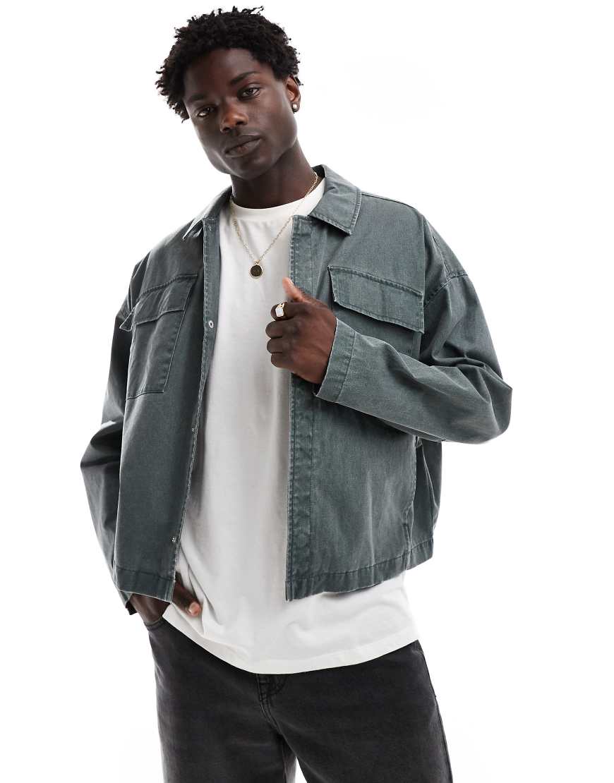 ASOS DESIGN - Harrington-Jacke in verwaschenem Grün mit Oversize-Schnitt ASOS DESIGN - Harrington-Jacke in verwaschenem Grün mit Oversize-Schnitt von ASOS DESIGN