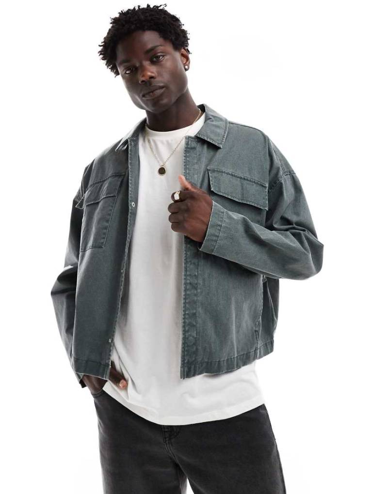 ASOS DESIGN - Harrington-Jacke in verwaschenem Grün mit Oversize-Schnitt von ASOS DESIGN