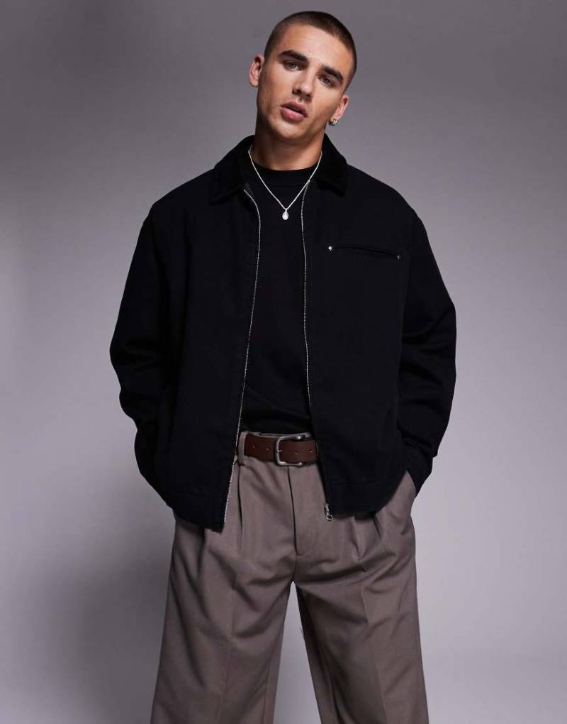 ASOS DESIGN - Harrington-Jacke in verwaschenem Schwarz mit Oversize-Schnitt von ASOS DESIGN