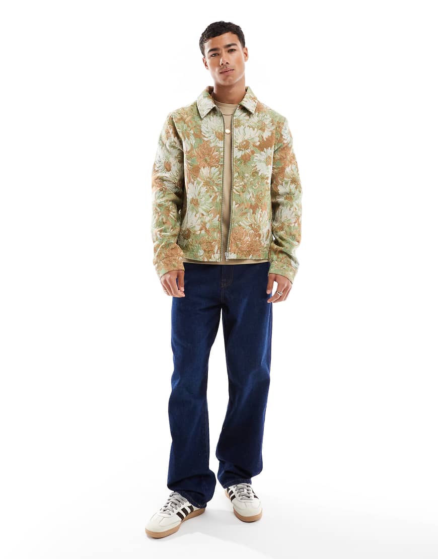 ASOS DESIGN - Harrington-Jacke mit Jacquard-Muster in Grün von ASOS DESIGN