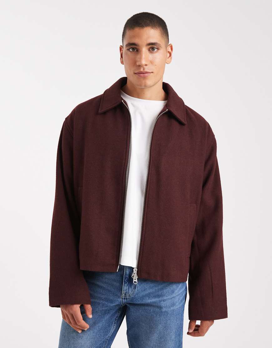 ASOS DESIGN ‒ Harrington-Jacke mit Wolloptik in Burgunderrot von ASOS DESIGN