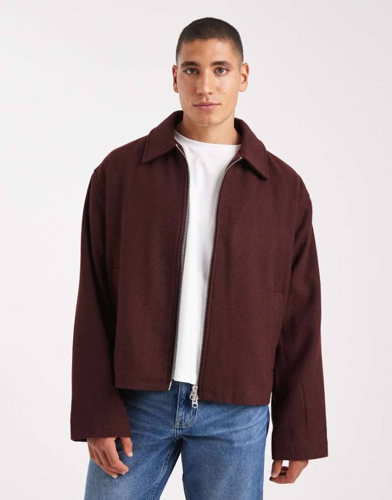 ASOS DESIGN ‒ Harrington-Jacke mit Wolloptik in Burgunderrot von ASOS DESIGN