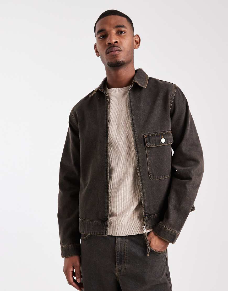 ASOS DESIGN - Harrington-Jeansjacke in Braun, Kombiteil-Brown von ASOS DESIGN