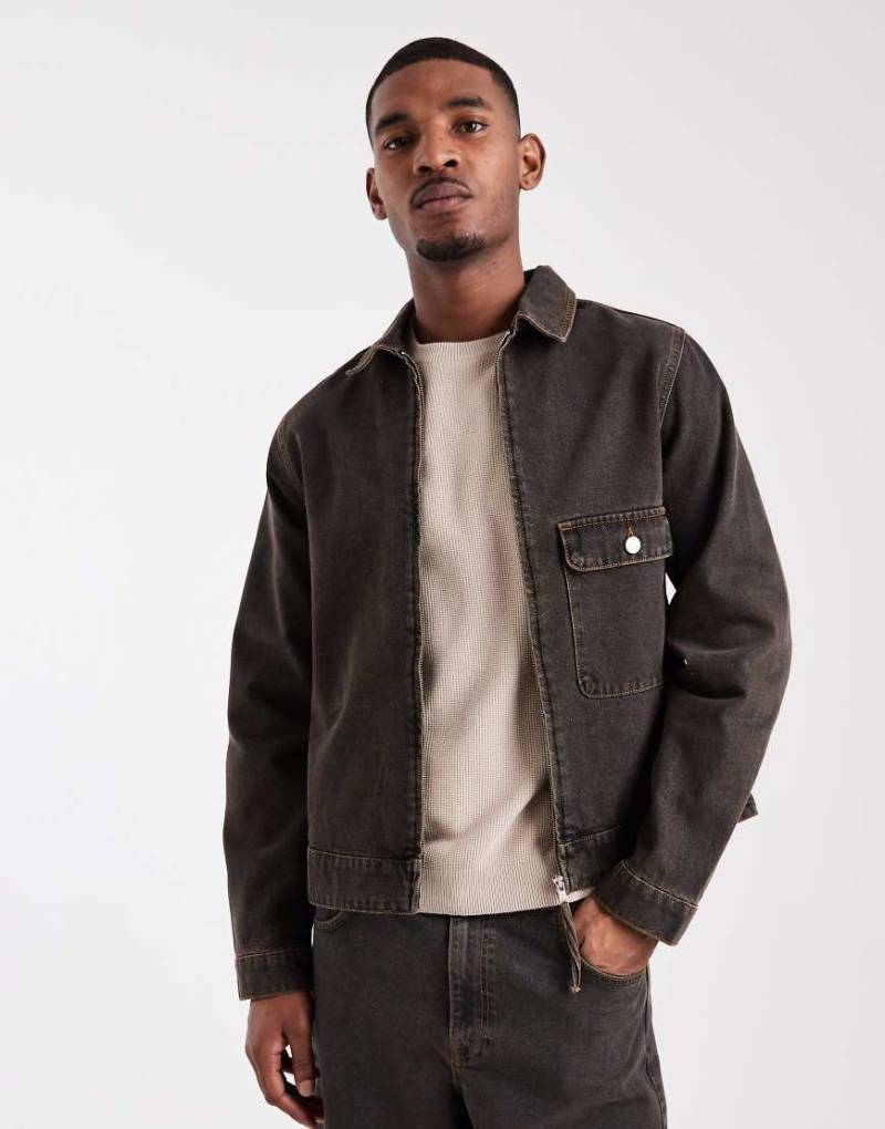 ASOS DESIGN - Harrington-Jeansjacke in Braun, Kombiteil-Brown von ASOS DESIGN