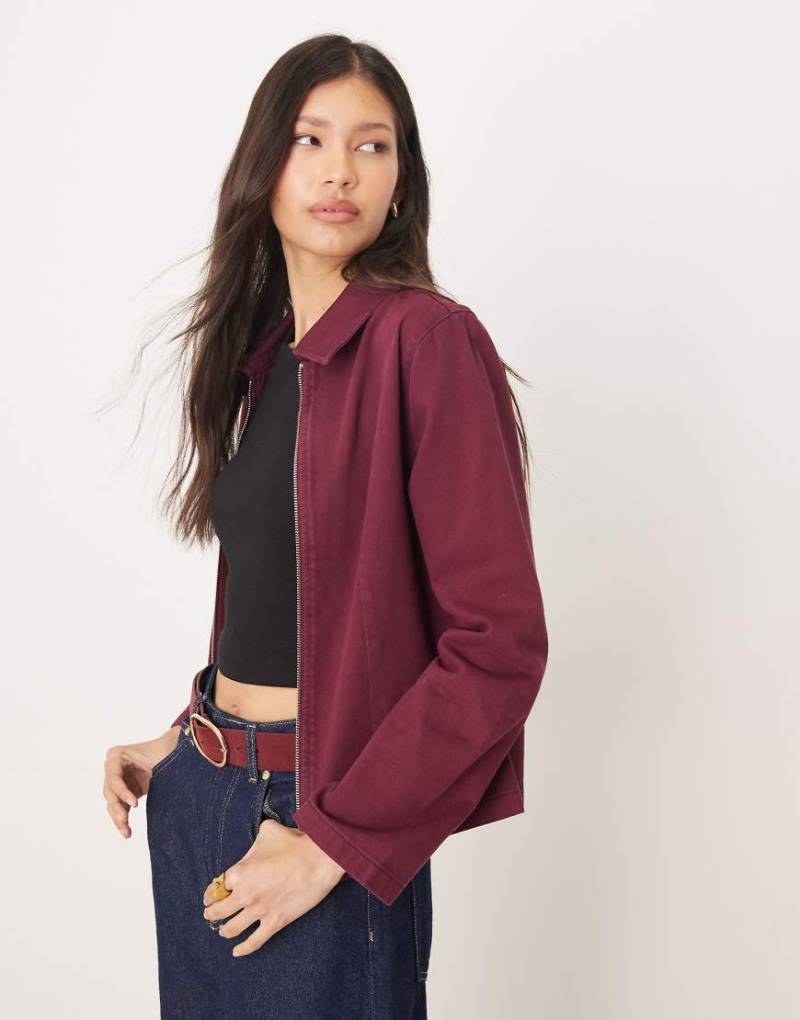 ASOS DESIGN - Harrington-Jeansjacke in Pflaume, Kombiteil-Rot von ASOS DESIGN