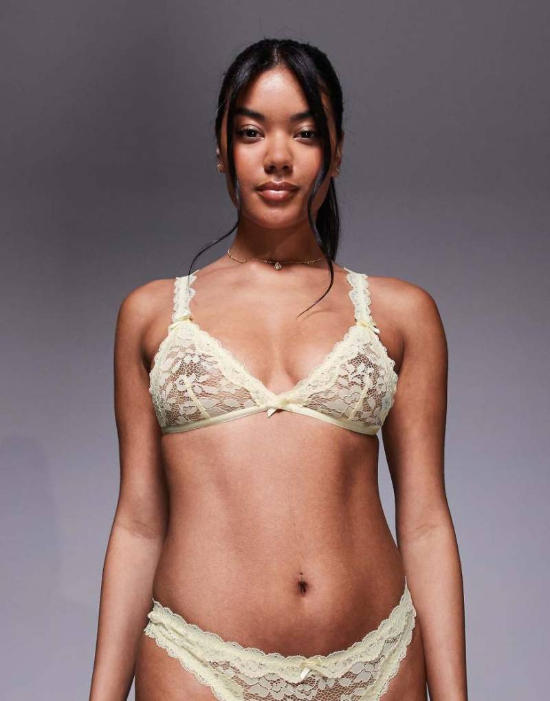 ASOS DESIGN - Hazel - Weicher Triangel-BH aus durchgehender Spitze mit zartem Spitzenbesatz in sanftem Gelb von ASOS DESIGN