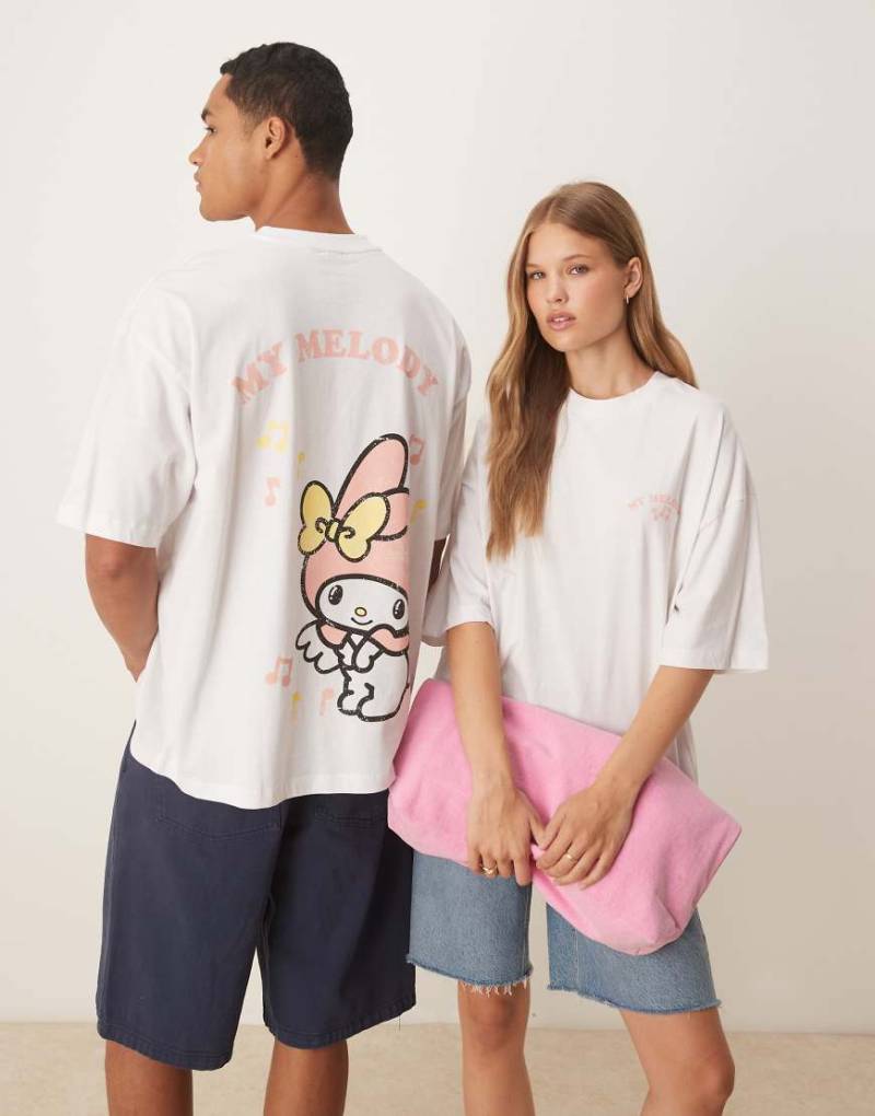 ASOS DESIGN - Hello Kitty - Unisex-T-Shirt in Weiß mit Oversize-Passform und „My Melody"-Print von ASOS DESIGN