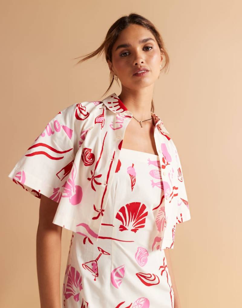 ASOS DESIGN - Hemd aus Popeline mit Conversational-Print, Kombiteil-Bunt von ASOS DESIGN