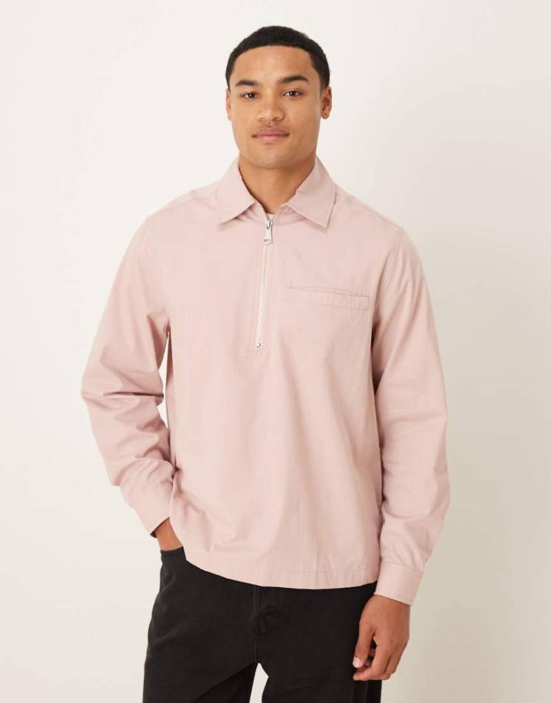 ASOS DESIGN - Hemd aus Popeline zum Überziehen in Malve mit Reißverschluss-Rosa von ASOS DESIGN