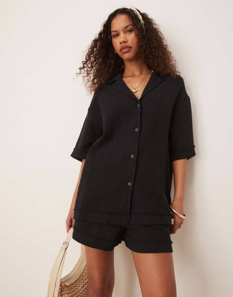 ASOS DESIGN - Hemd aus grob gewebter Baumwolle in Schwarz, Kombiteil von ASOS DESIGN