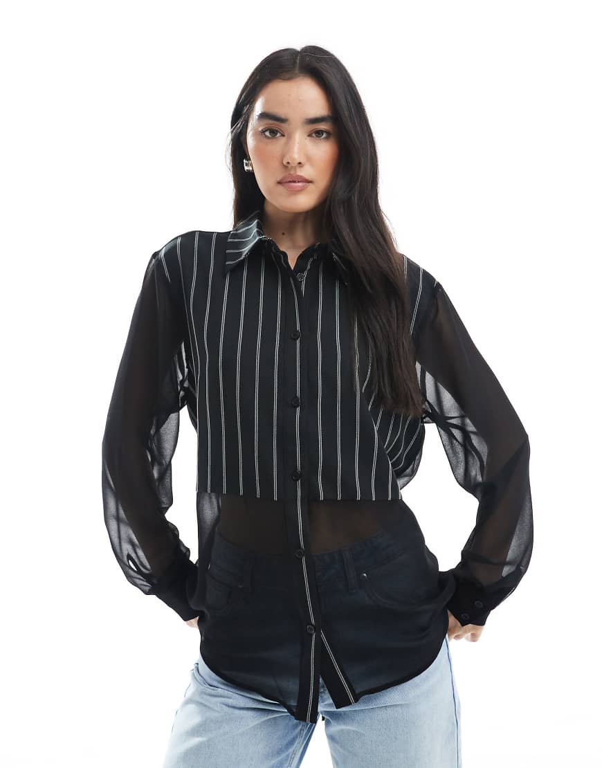 ASOS DESIGN - Hemd mit Mix aus transparentem Stoff und Baumwolle in Schwarz von ASOS DESIGN
