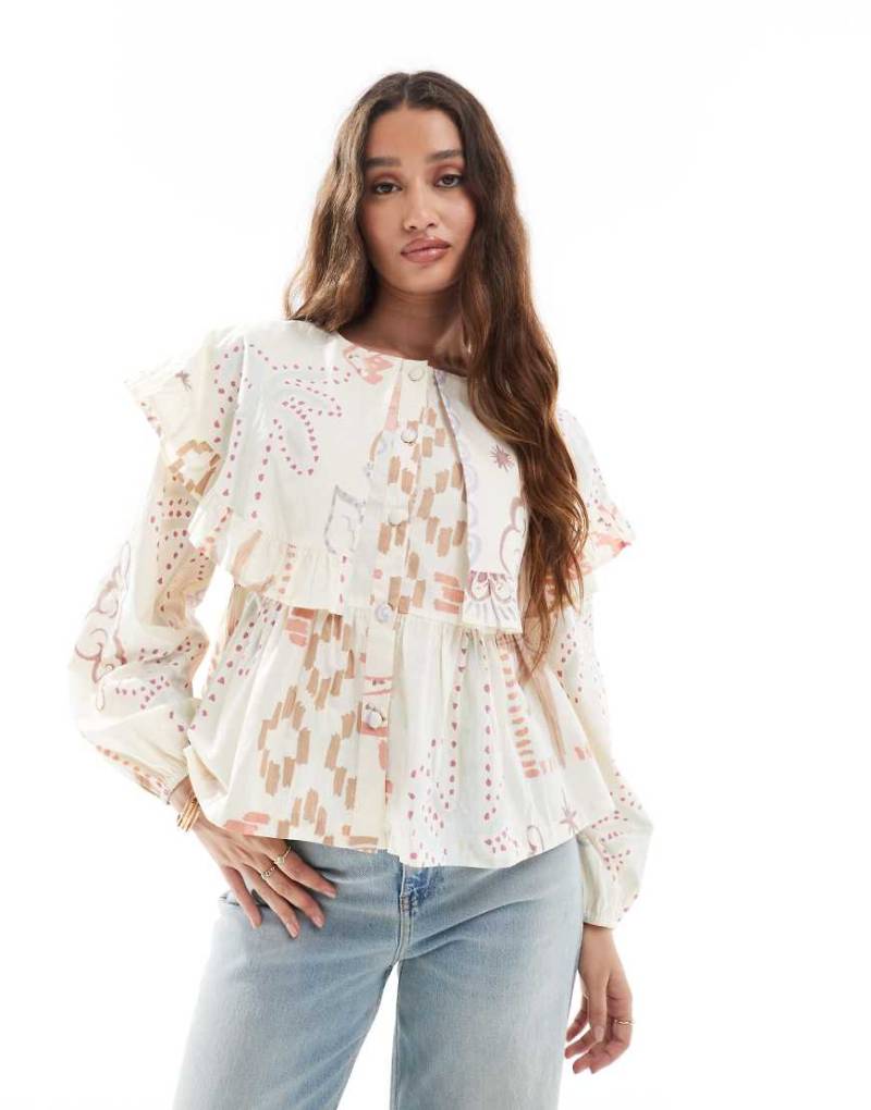 ASOS DESIGN - Hemd mit Muster in Aquarelloptik und großem Kragen-Bunt von ASOS DESIGN